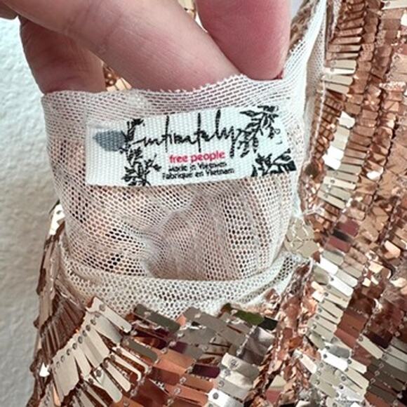 Free People Rose Gold Sequin Halter Top Glam Party Celebration Rave Whimsical - Picture 5 of 5